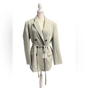 New Zara Oversized belted blazer in light sage green‎